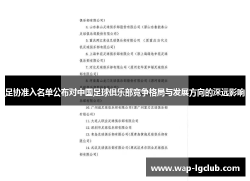足协准入名单公布对中国足球俱乐部竞争格局与发展方向的深远影响 足协准入名单公布对中国足球俱乐部竞争格局与发展方向的深远影响